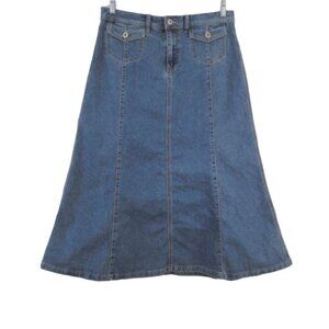 Christopher & Banks Blue Denim Skirt Long Flare A-Line Medium Wash